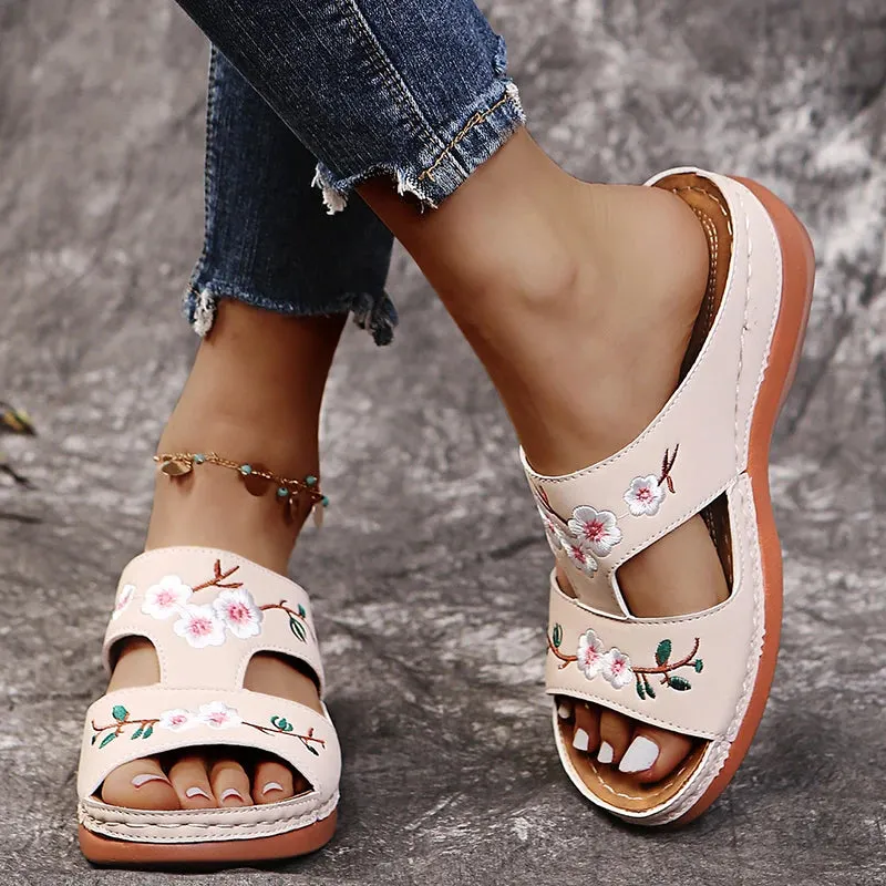 Peep Toe Floral Retro Style Sandals