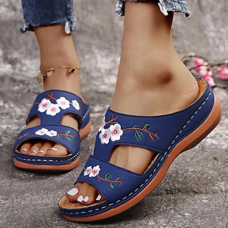 Peep Toe Floral Retro Style Sandals