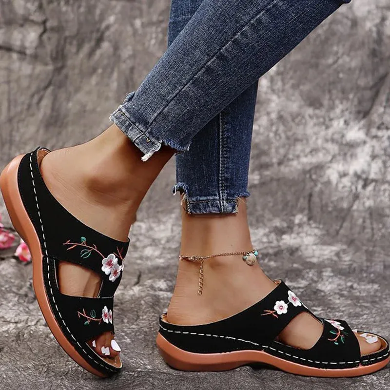 Peep Toe Floral Retro Style Sandals