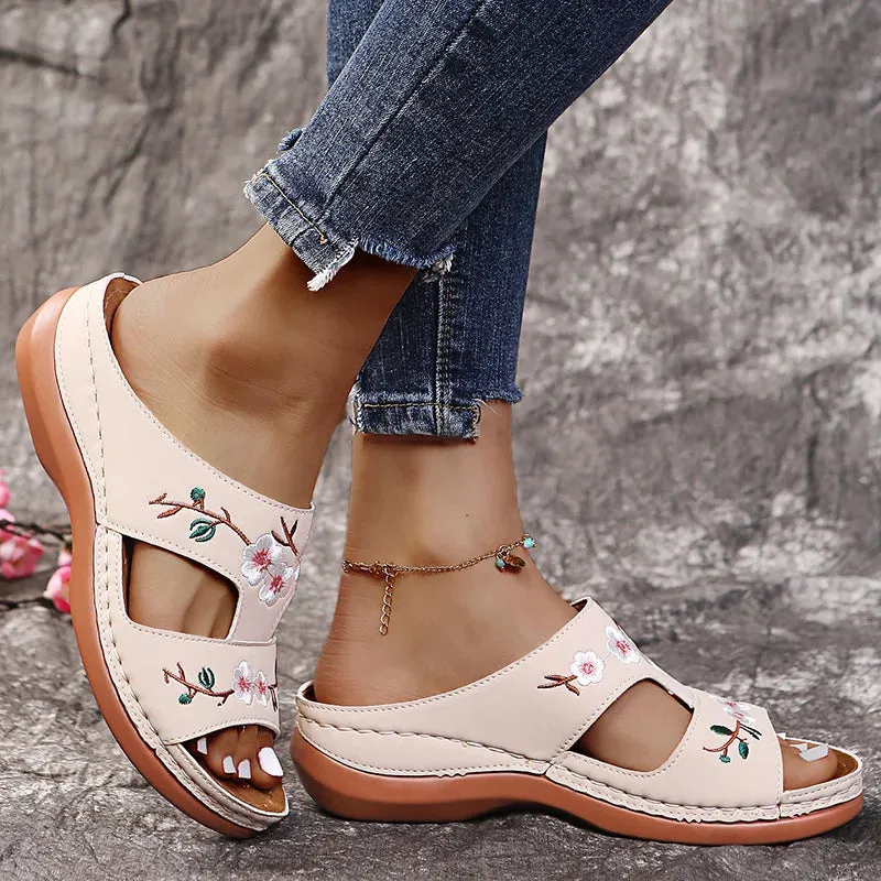 Peep Toe Floral Retro Style Sandals