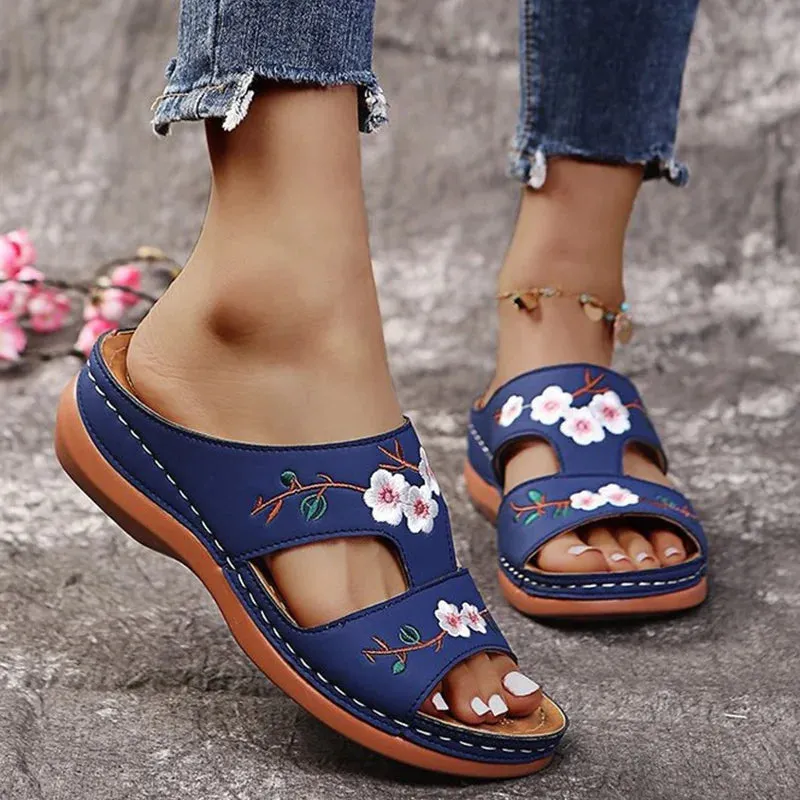 Peep Toe Floral Retro Style Sandals