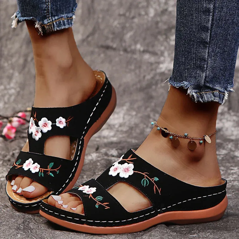 Peep Toe Floral Retro Style Sandals