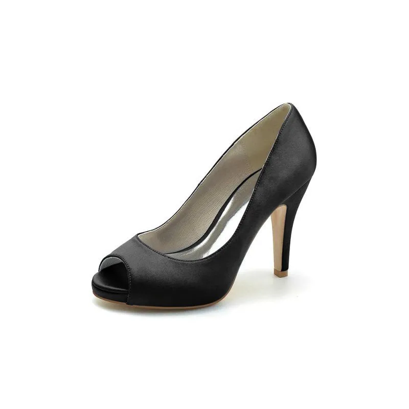Peep Toe Slip-on Satin Stiletto Heels
