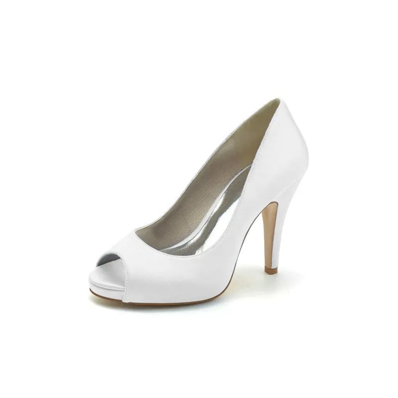 Peep Toe Slip-on Satin Stiletto Heels