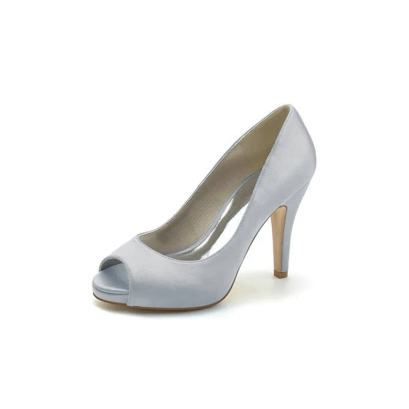 Peep Toe Slip-on Satin Stiletto Heels