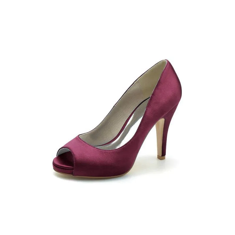 Peep Toe Slip-on Satin Stiletto Heels