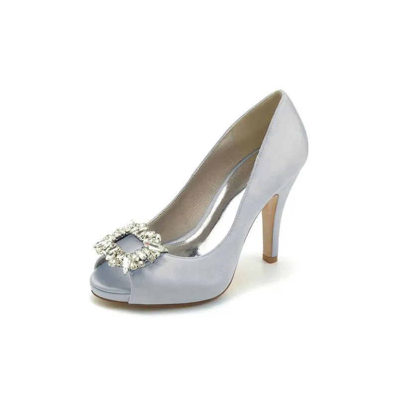 Peep Toe Slip-on Stiletto Heels With Rhinestone