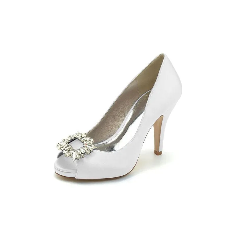 Peep Toe Slip-on Stiletto Heels With Rhinestone