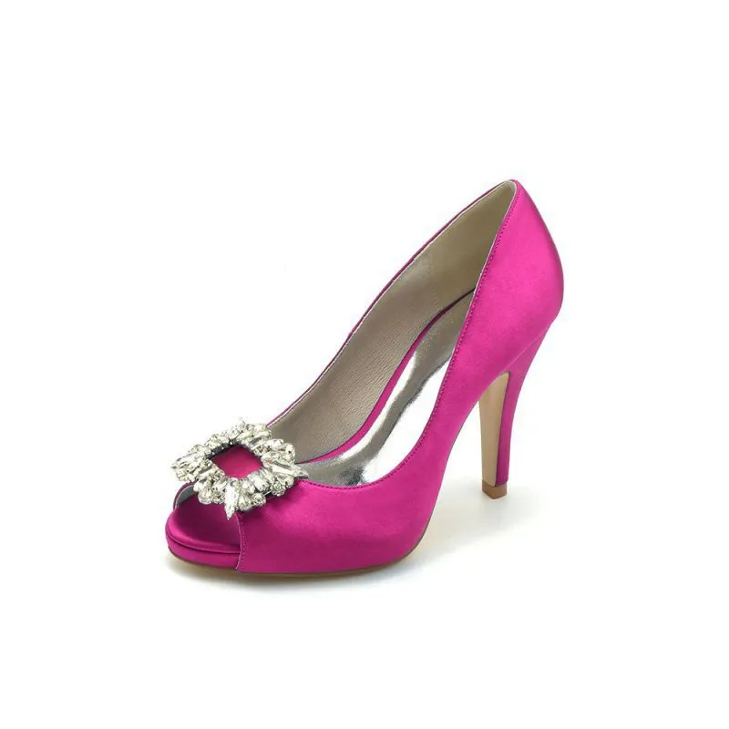 Peep Toe Slip-on Stiletto Heels With Rhinestone