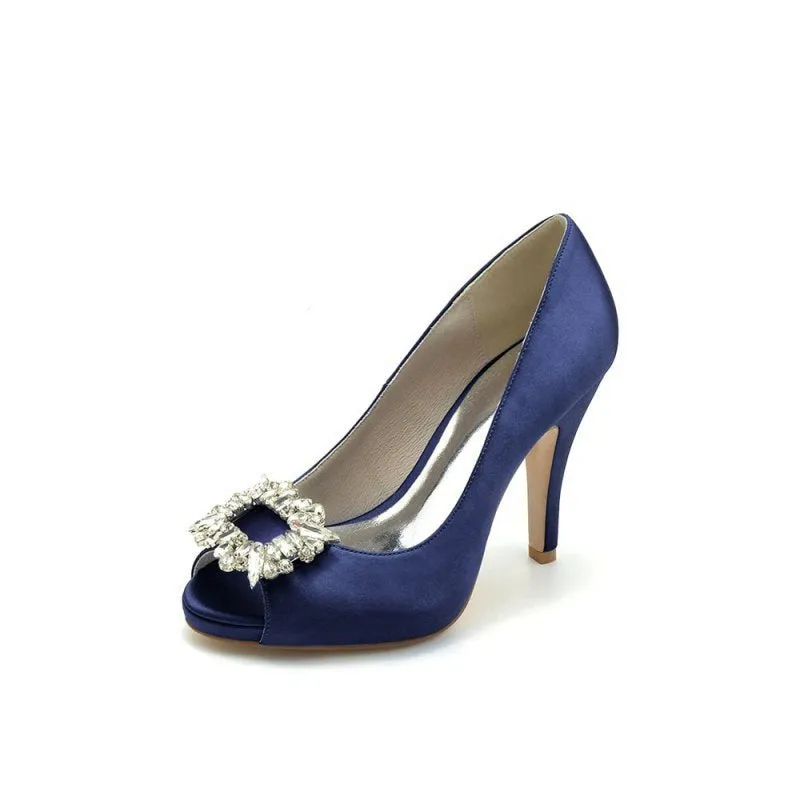 Peep Toe Slip-on Stiletto Heels With Rhinestone