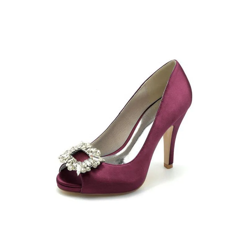 Peep Toe Slip-on Stiletto Heels With Rhinestone