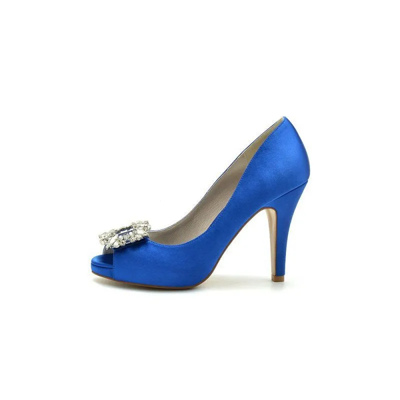 Peep Toe Slip-on Stiletto Heels With Rhinestone