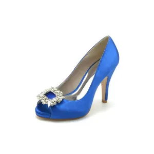 Peep Toe Slip-on Stiletto Heels With Rhinestone