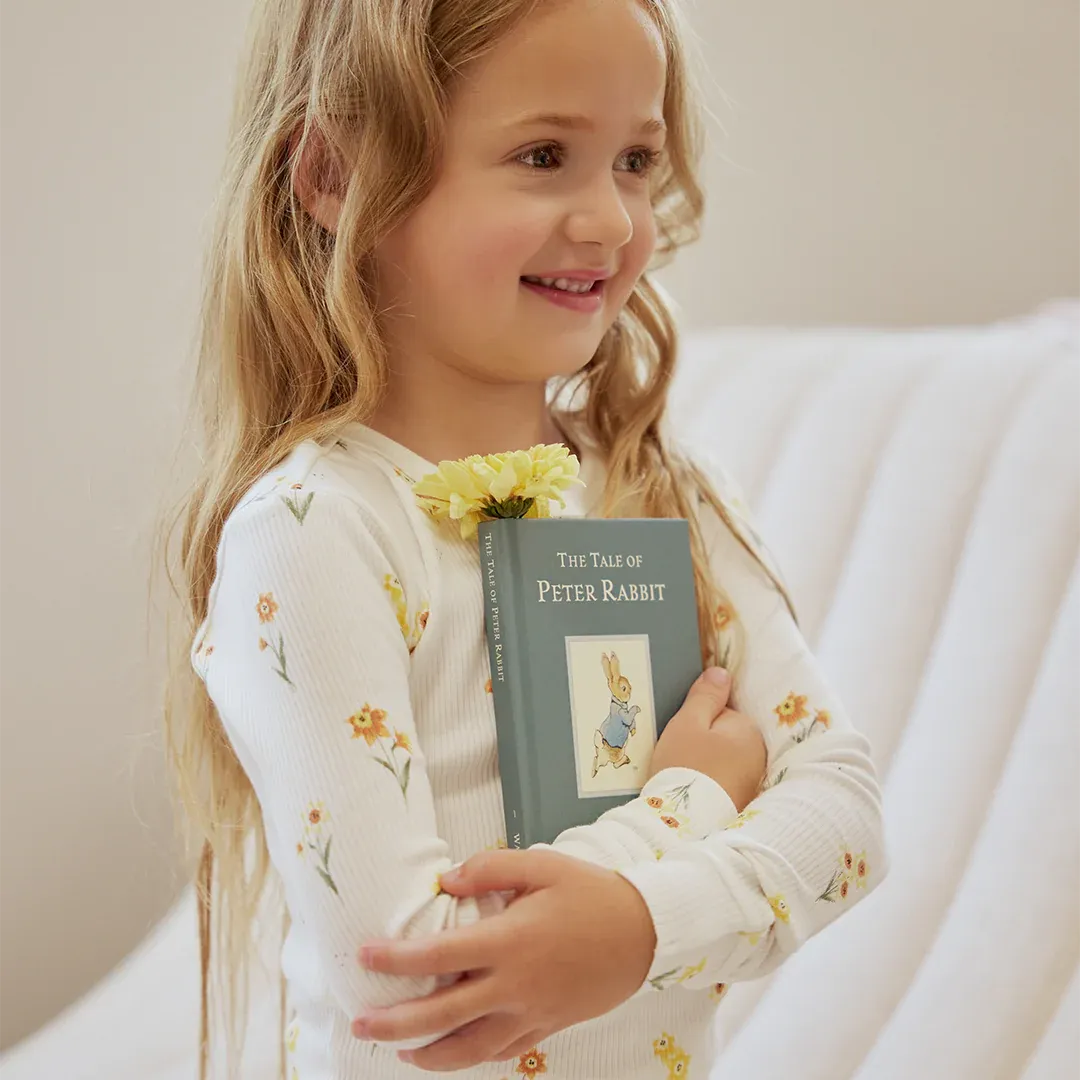 Petit Lem - Daffodil Print on Off-White Ribbed PJ Set