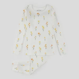 Petit Lem - Daffodil Print on Off-White Ribbed PJ Set