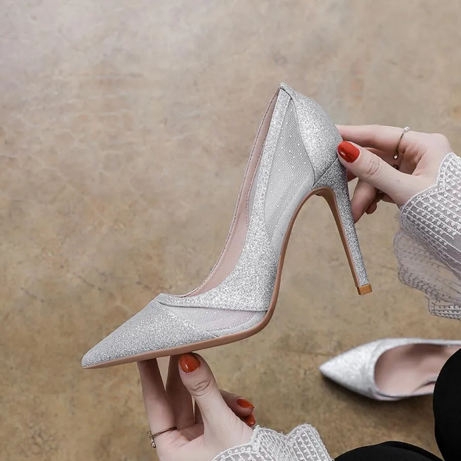 Petite Glitter Lace Mesh Dress Heel Shoes GS373