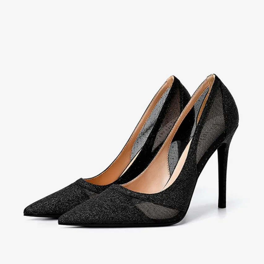 Petite Glitter Lace Mesh Dress Heel Shoes GS373