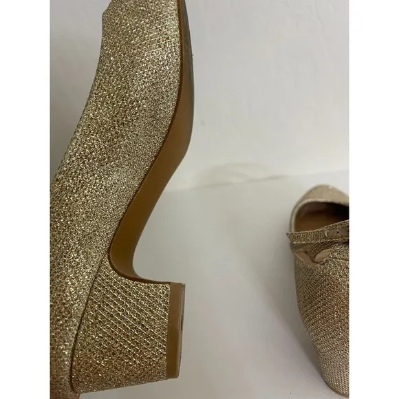 Pilcro and the Letterpress 8 Heels Gold Sparkle Dovecote Ankle Strap Low Heel