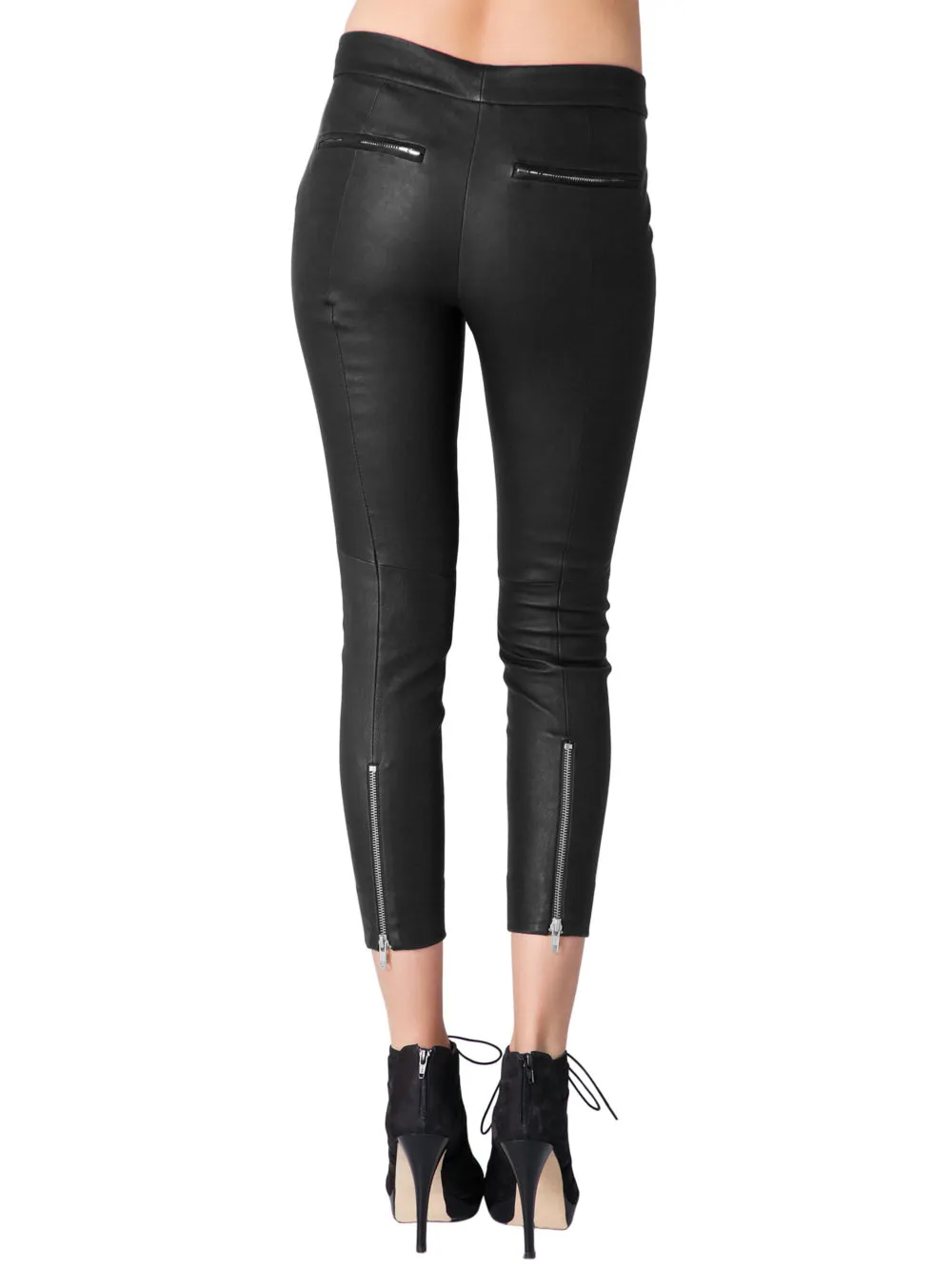 Pin-Tuck Straight Leather Pants