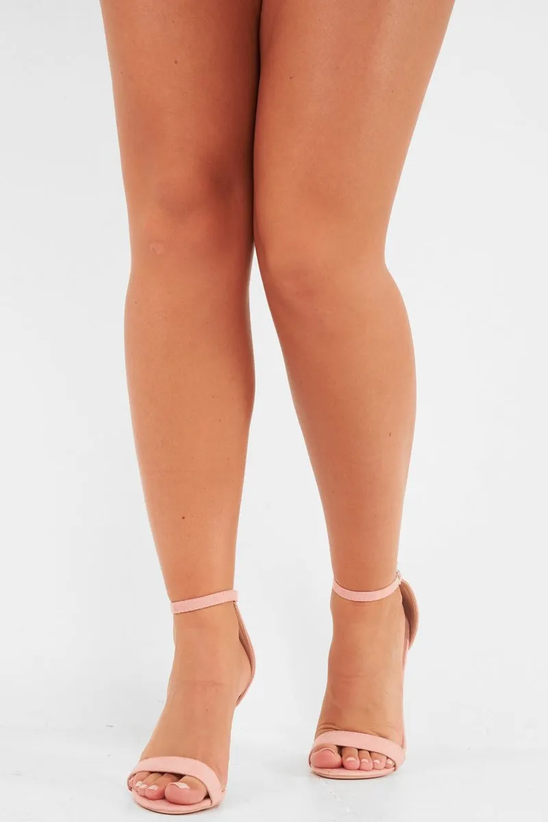 Pink Faux Suede Barely There Stiletto Heels - Deriana