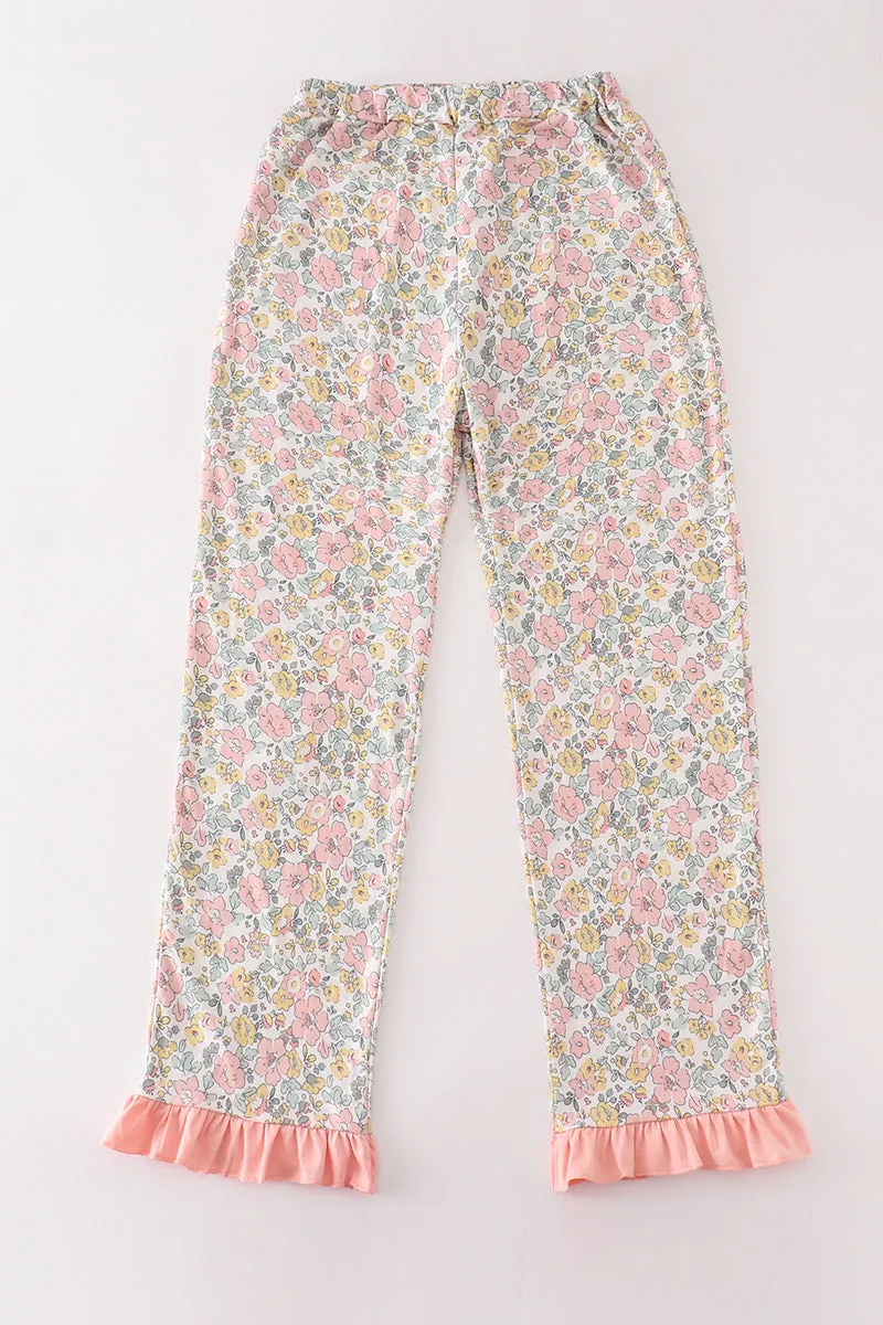 Pink Floral Print Mom Pajamas Pants