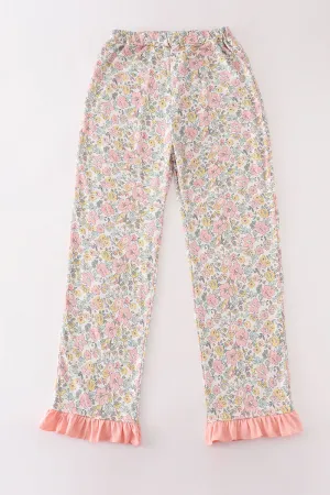 Pink Floral Print Mom Pajamas Pants