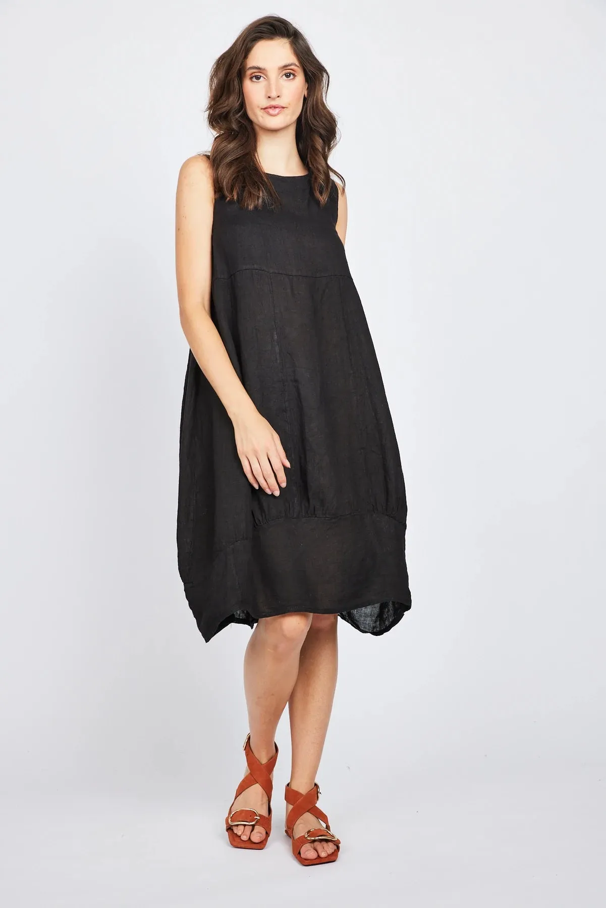 Pistache Sleeveless Linen Bubble Dress with Elastic Underarms