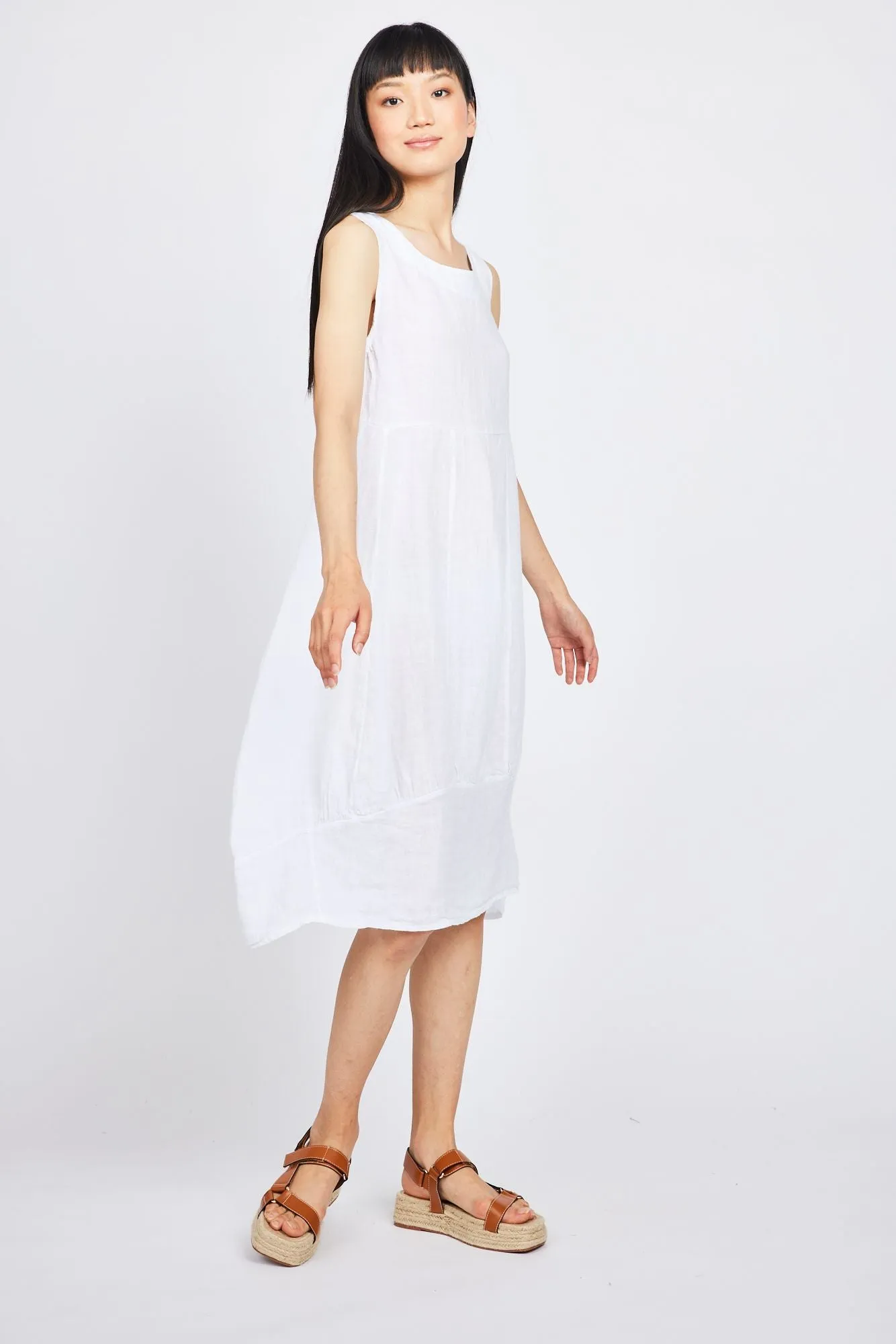 Pistache Sleeveless Linen Bubble Dress with Elastic Underarms