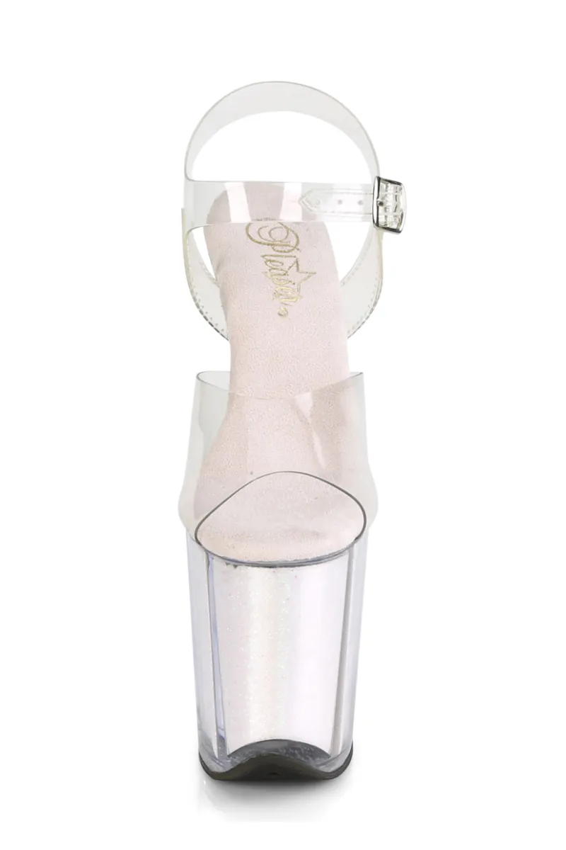 Pleaser USA Flamingo-808G Glitter Filled 8inch Pleasers Stilettos - Opal