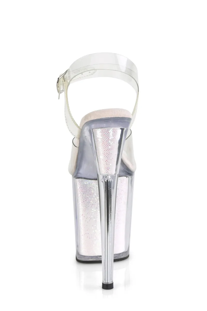Pleaser USA Flamingo-808G Glitter Filled 8inch Pleasers Stilettos - Opal
