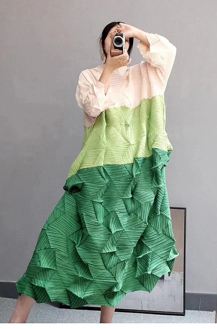 Pleated Colorblock Maxi Dress | Ruched Maxi Dress