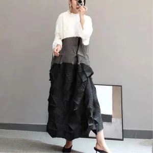 Pleated Colorblock Maxi Dress | Ruched Maxi Dress