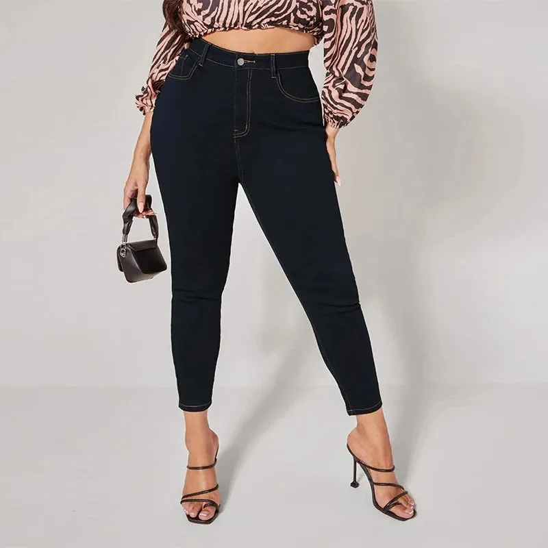 Plus Size High Waist Mom Jeans Denim Pants