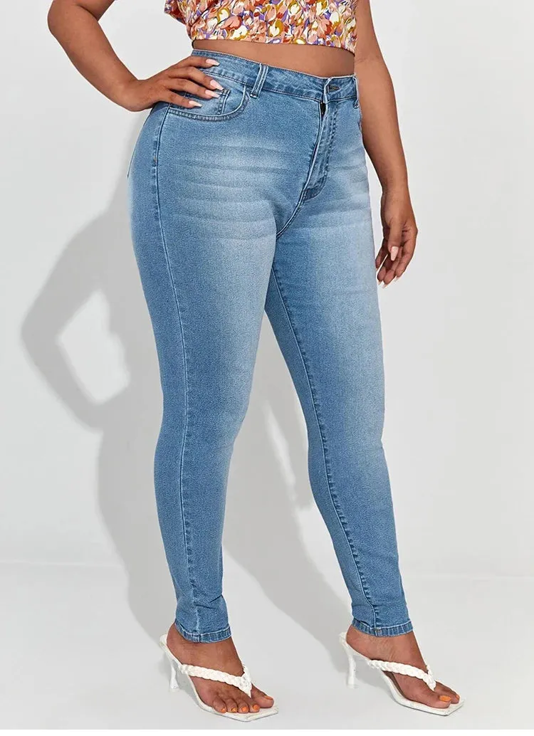 Plus Size High Waist Mom Jeans Denim Pants