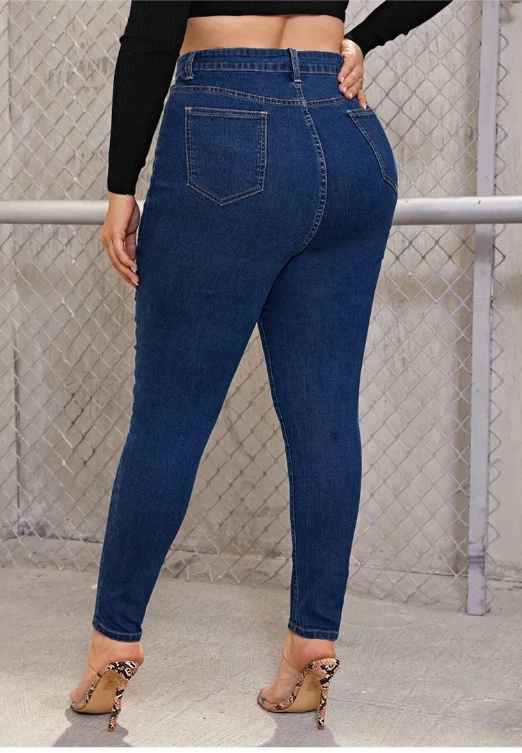 Plus Size High Waist Mom Jeans Denim Pants