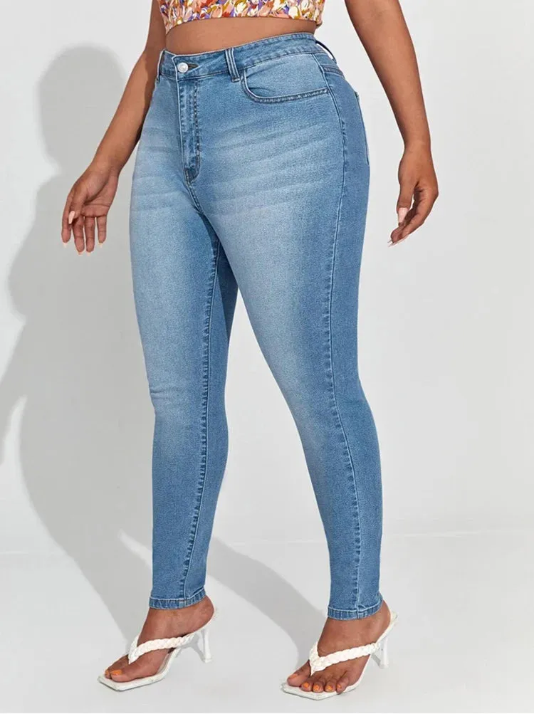 Plus Size High Waist Mom Jeans Denim Pants