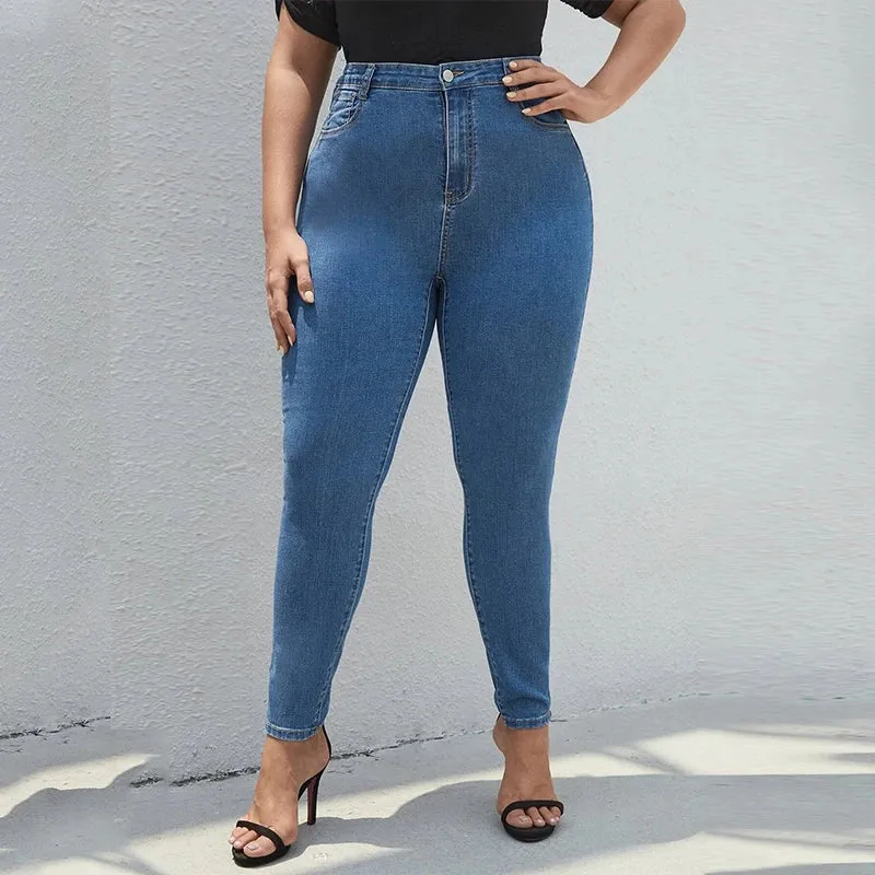 Plus Size High Waist Mom Jeans Denim Pants
