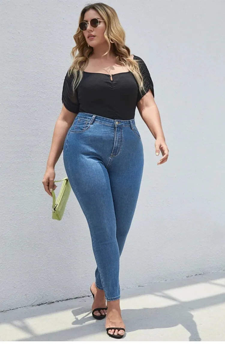 Plus Size High Waist Mom Jeans Denim Pants