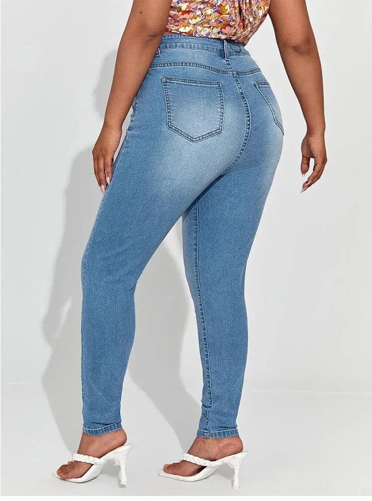 Plus Size High Waist Mom Jeans Denim Pants