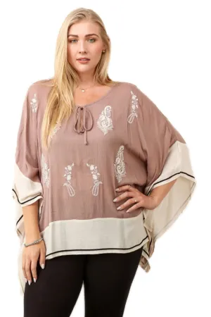 Plus Size Shirt with Long Sleeves Paisley Mocha