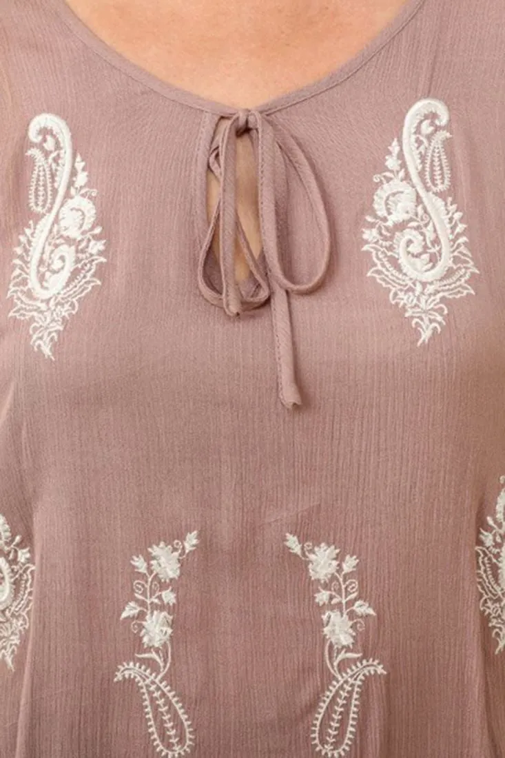 Plus Size Shirt with Long Sleeves Paisley Mocha