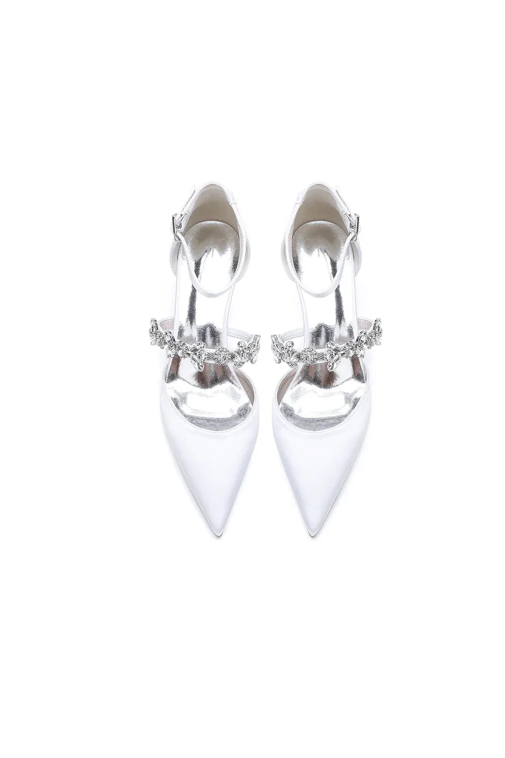 Pointed Toe Rhinestone Ankle Straps High Heels