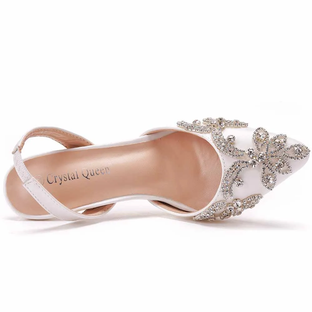 Pointed Toe Rhinestone Stiletto Pumps Middle Heel Bridal Wedding Shoes