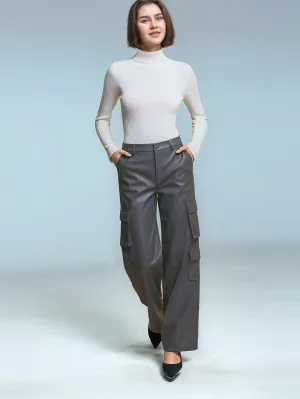 Power Move Grey Leather Cargo Pants