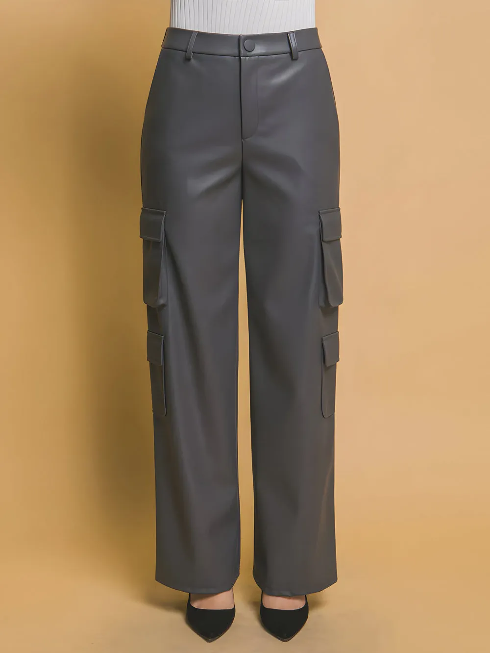 Power Move Grey Leather Cargo Pants