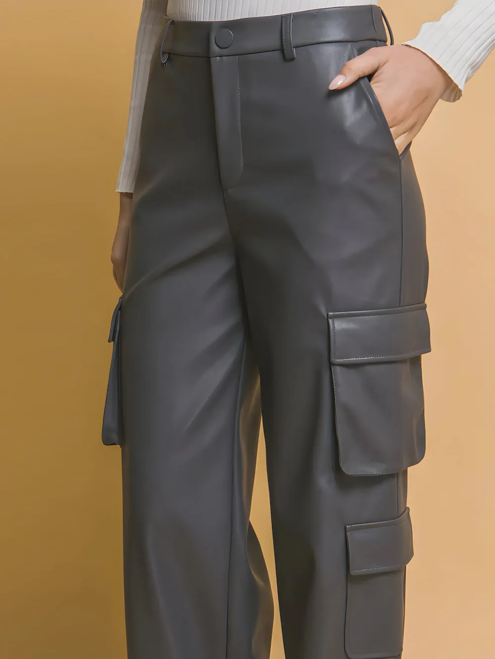 Power Move Grey Leather Cargo Pants