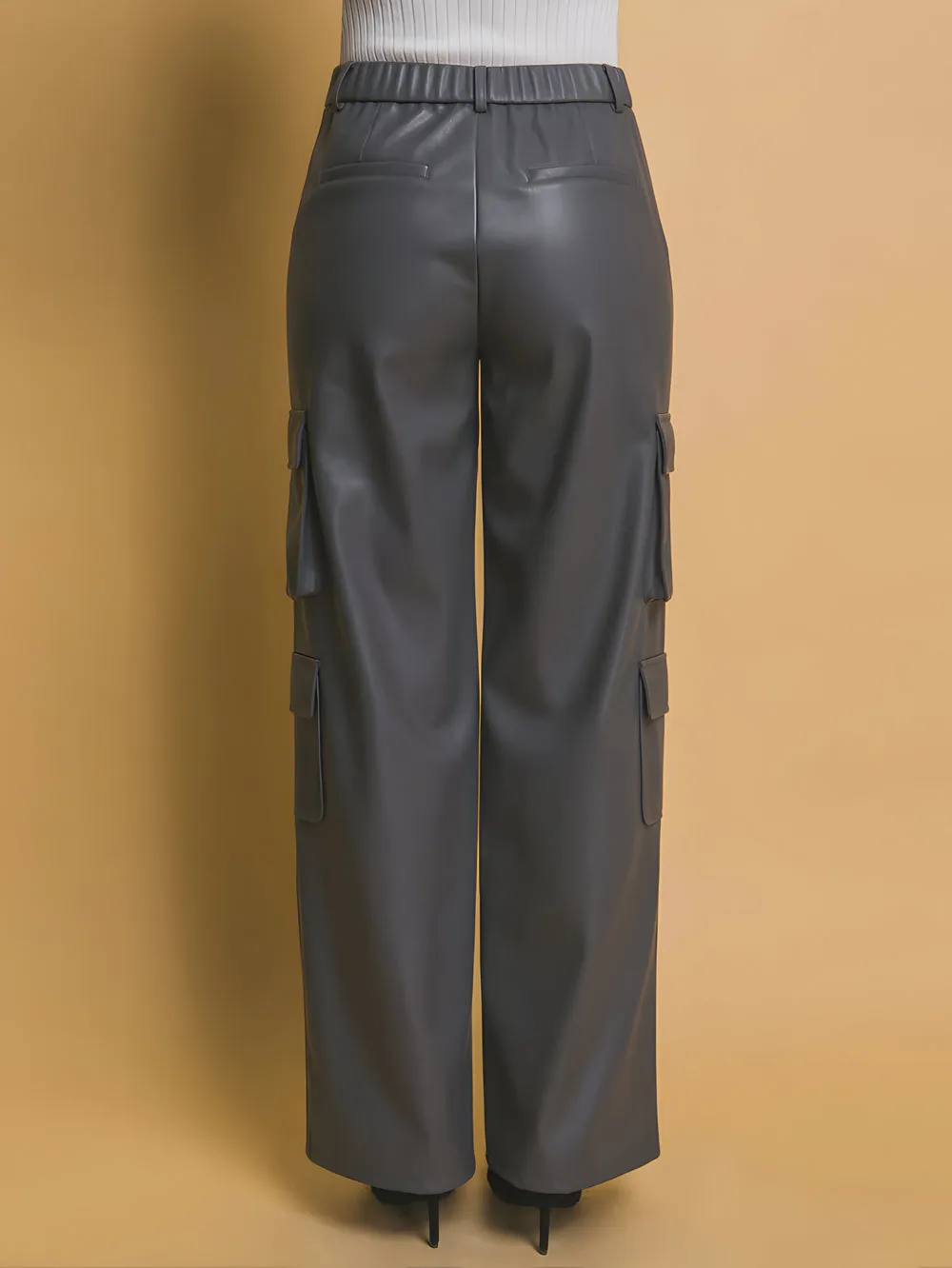 Power Move Grey Leather Cargo Pants