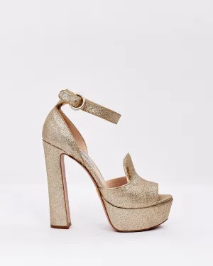 Prada Gold Glitter Platform Ankle Wrap Heels - 38