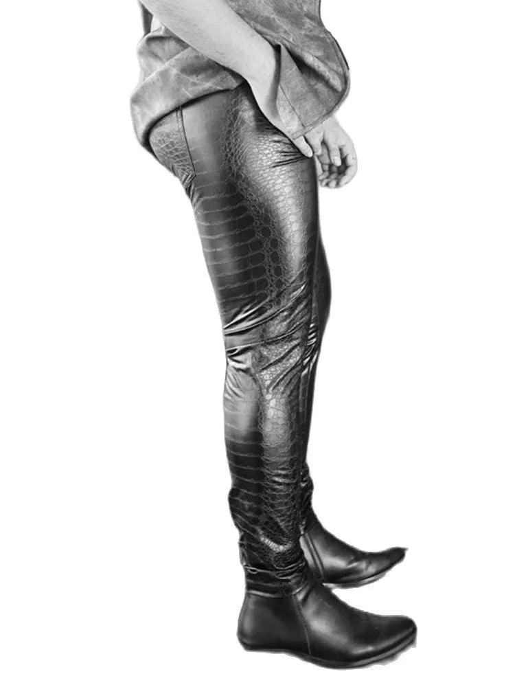 Printed Crocodile Skin Texture PU Leather Pants - Unique and Stylish Design for a Standout Look