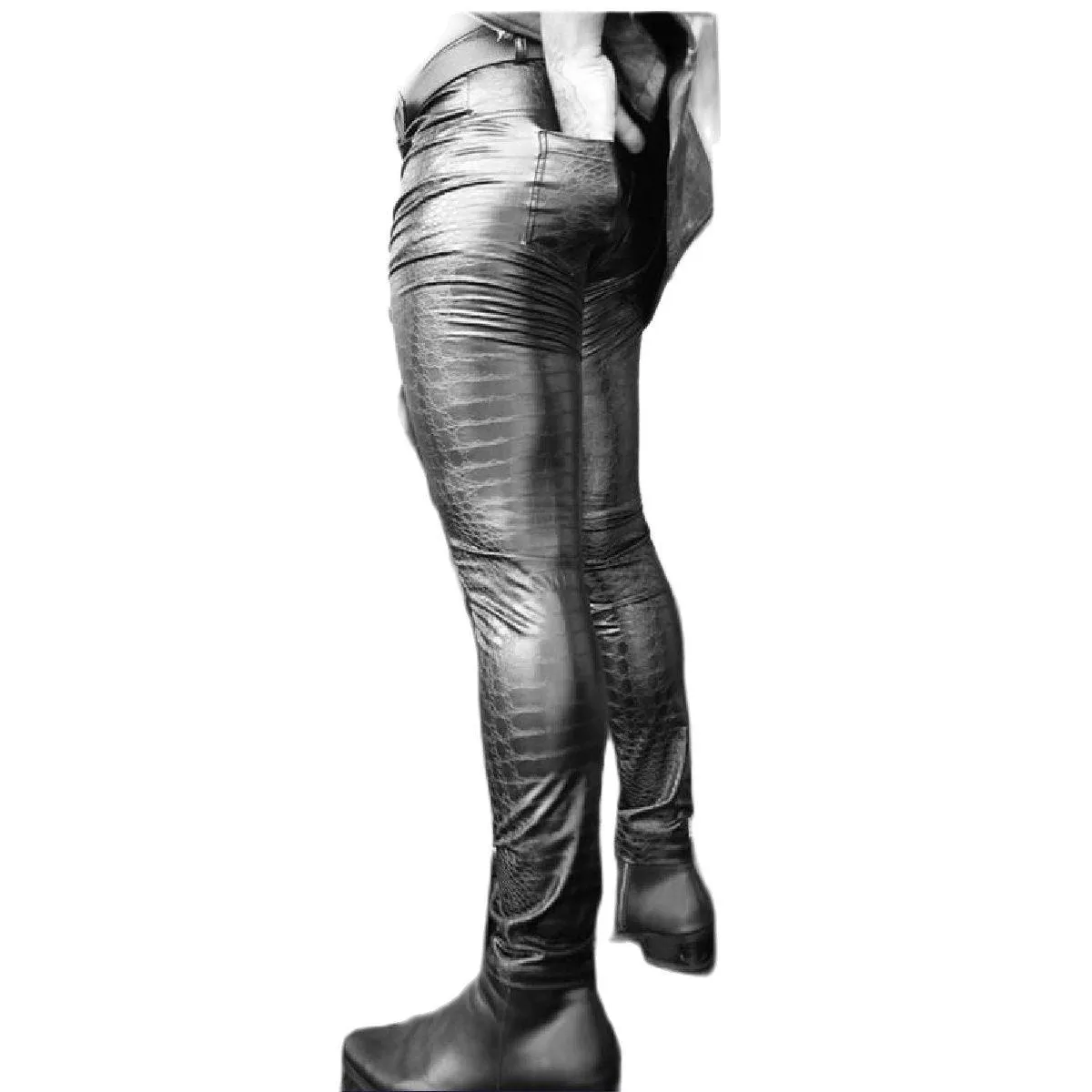 Printed Crocodile Skin Texture PU Leather Pants - Unique and Stylish Design for a Standout Look